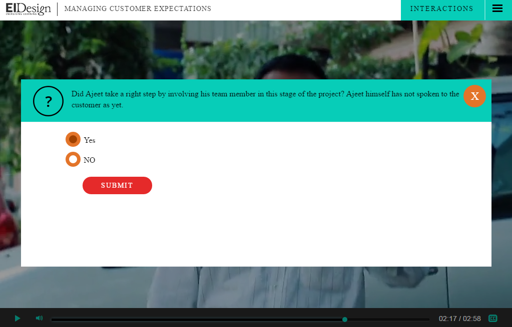 EI Interactive video single choice question