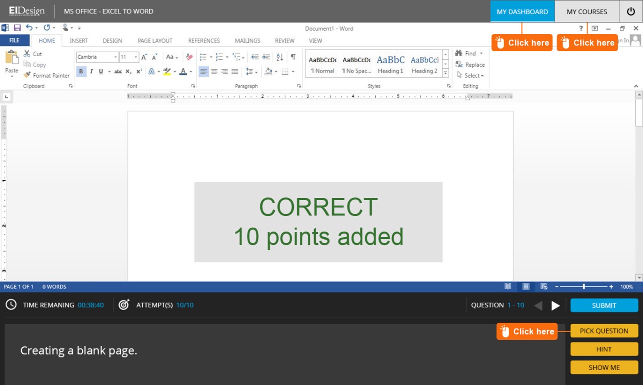 Application simulation of Microsoft Word with Gamification